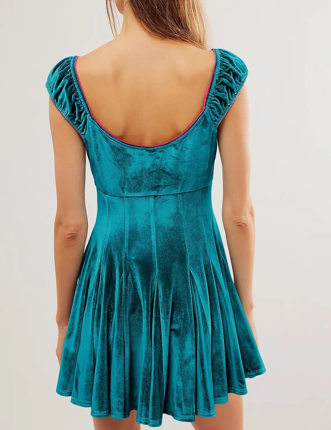 R.Vivimos Women's Fall Velvet Party Dress Sleeveless V Neck Empire Waist Elastic Fit and Flare Swing Mini Dress