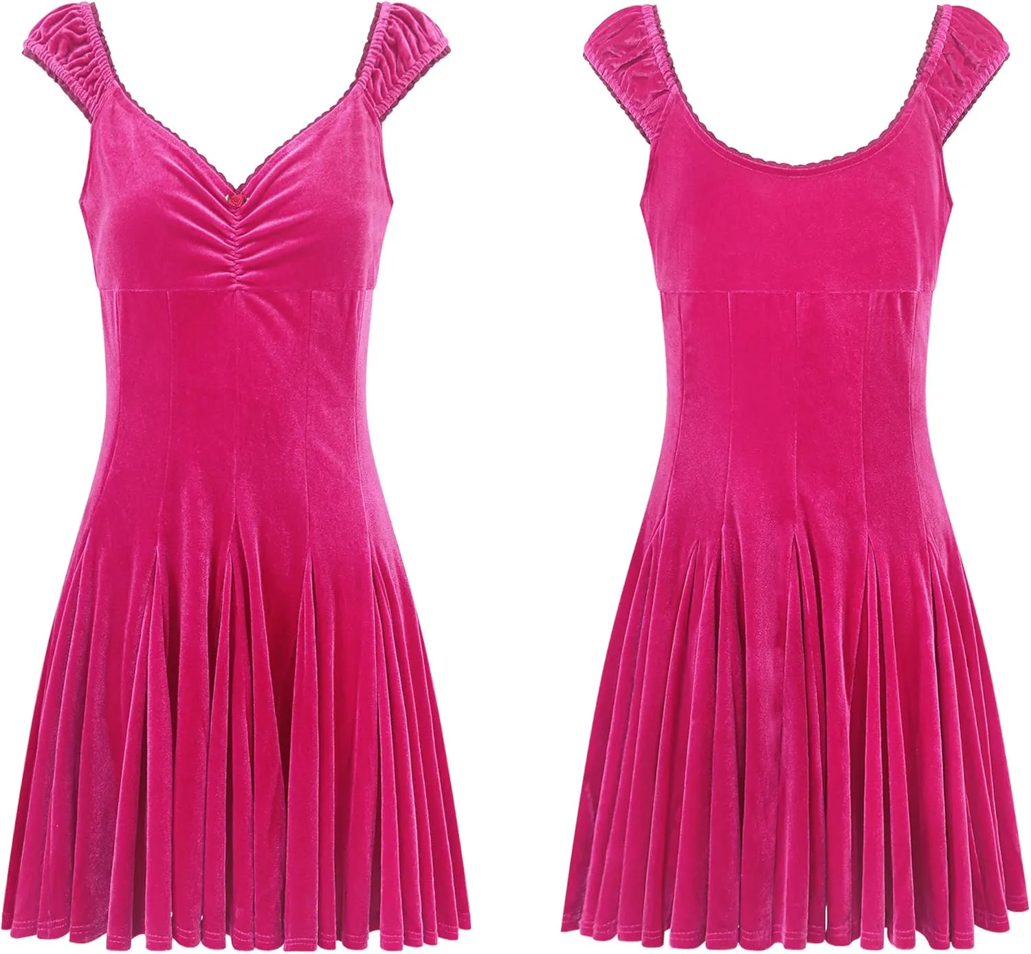 R.Vivimos Women's Fall Velvet Party Dress Sleeveless V Neck Empire Waist Elastic Fit and Flare Swing Mini Dress