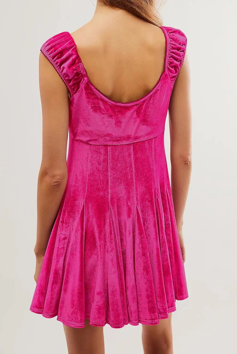 R.Vivimos Women's Fall Velvet Party Dress Sleeveless V Neck Empire Waist Elastic Fit and Flare Swing Mini Dress