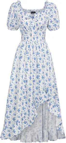 Scarlet Darkness Summer Floral Milkmaid Dress Cottagecore Corset Dress with Pockets
