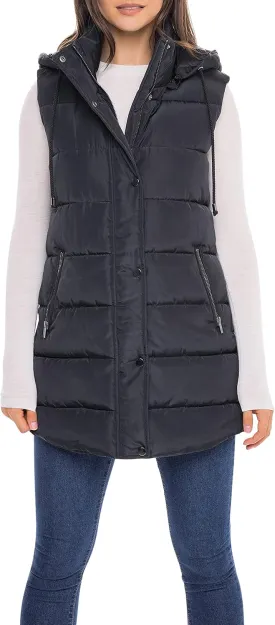 Sebby S.E.B Women's Long Puffer Vest, Quilted Faux Down Filled Hooded Vest for Fall and Winter