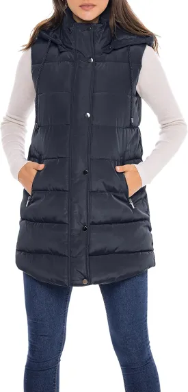 Sebby S.E.B Women's Long Puffer Vest, Quilted Faux Down Filled Hooded Vest for Fall and Winter