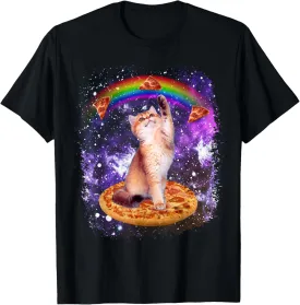 Space Cat Pizza Rainbow Cat Galaxy Cute Kitty In Space T-Shirt