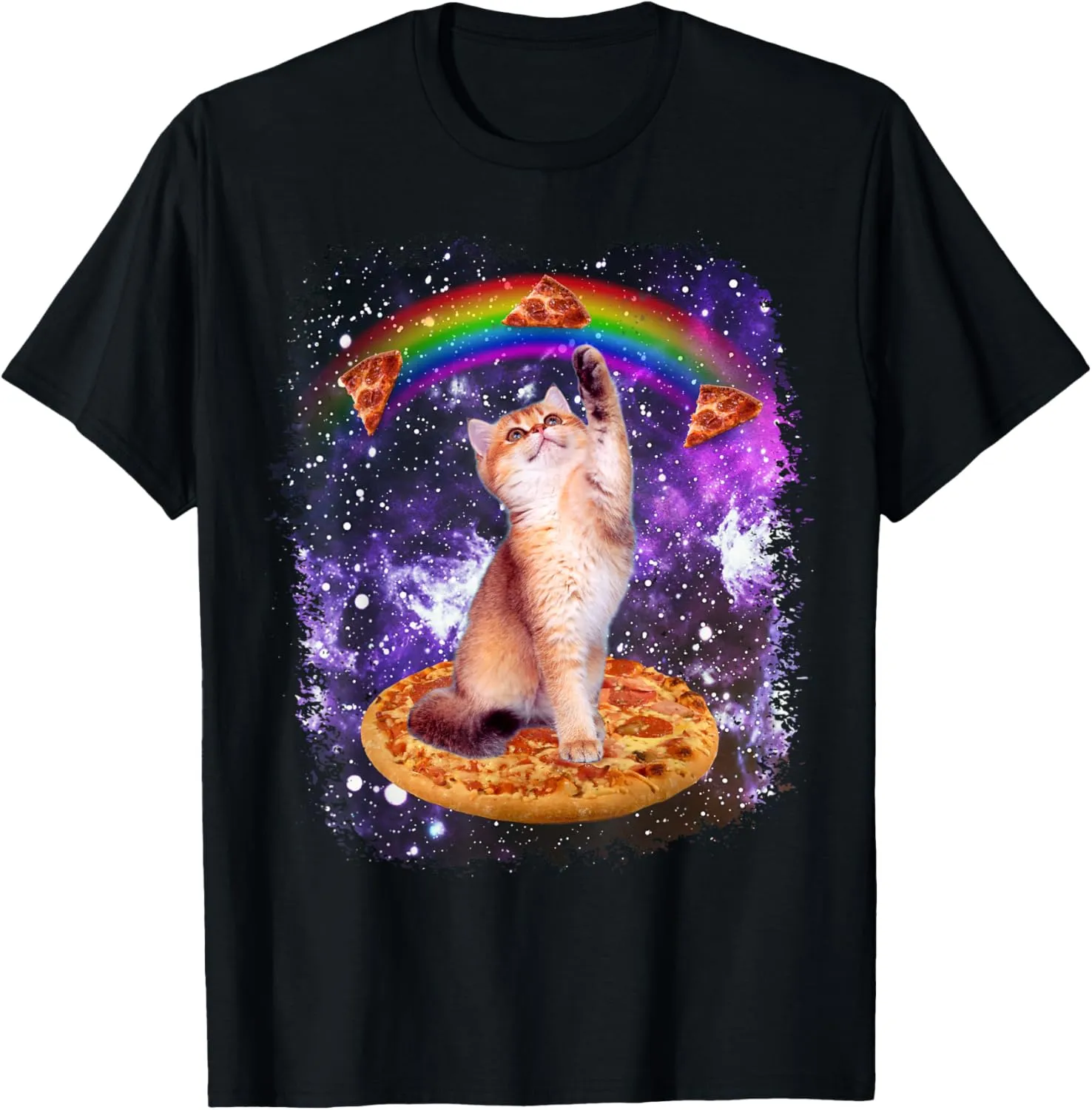 Space Cat Pizza Rainbow Cat Galaxy Cute Kitty In Space T-Shirt
