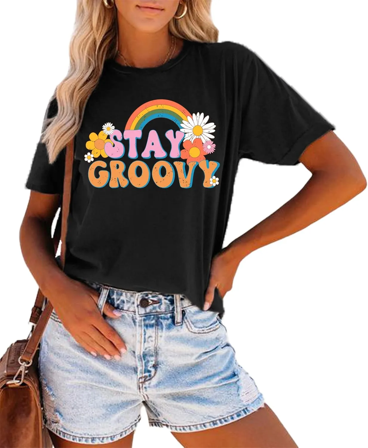 Stay Groovy Shirt for Womens Floral Graphic Retro Shirts Hippie 70s Tee Summer Tee Tops