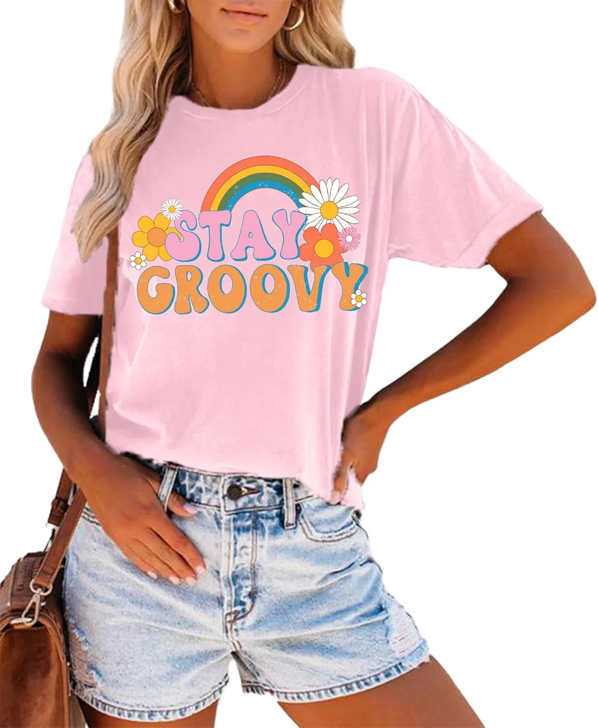 Stay Groovy Shirt for Womens Floral Graphic Retro Shirts Hippie 70s Tee Summer Tee Tops