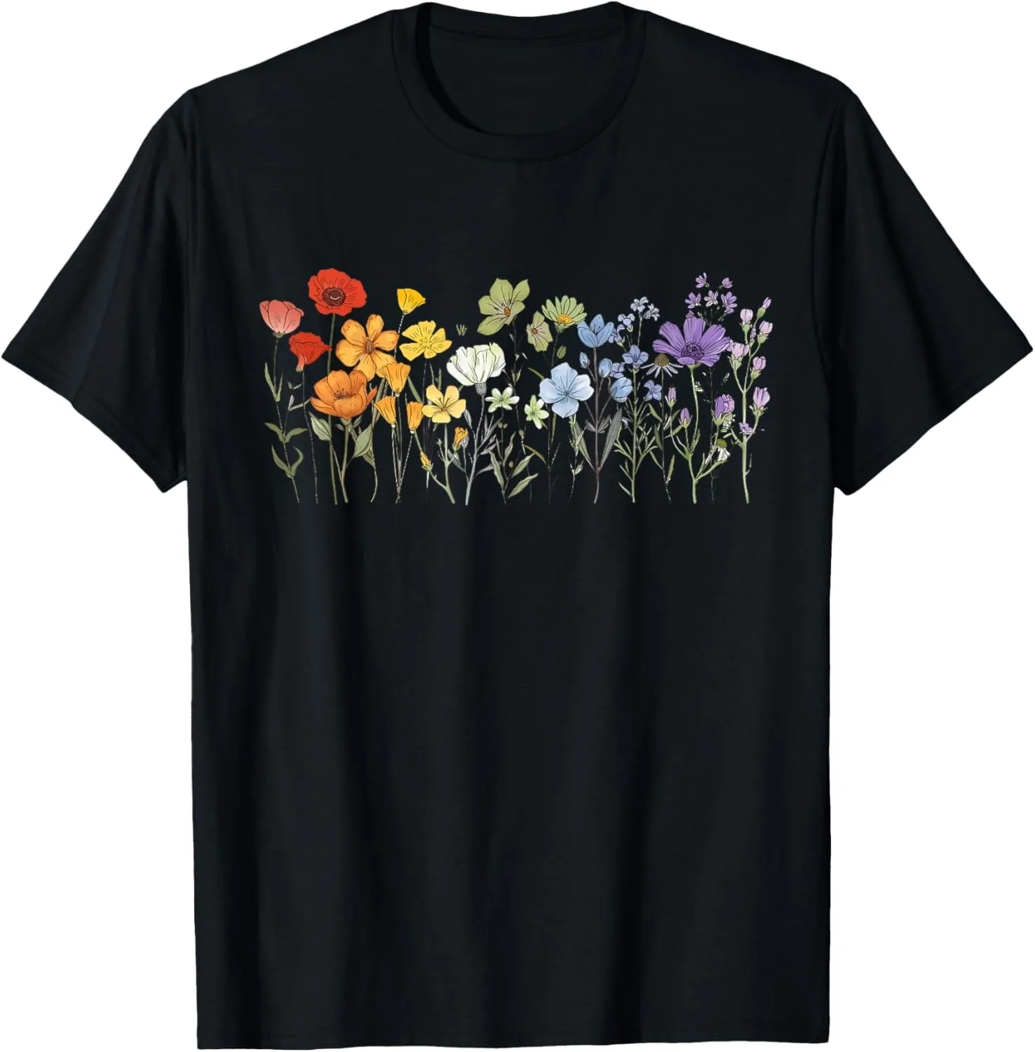 Subtle Wildflowers LGBTQ Month Rainbow Florals Gay Pride T-Shirt