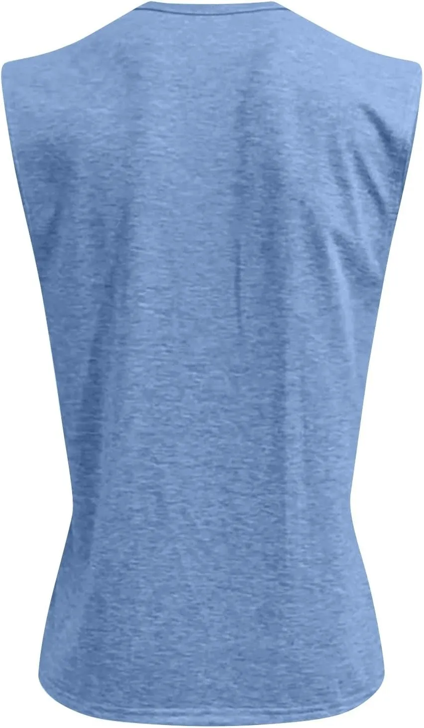 Tank Tops Men Big and Tall Henley Shirts Sleeveless Muscle Gym Workout Running Beach Summer Vintage Button Up Biker Tee Vest