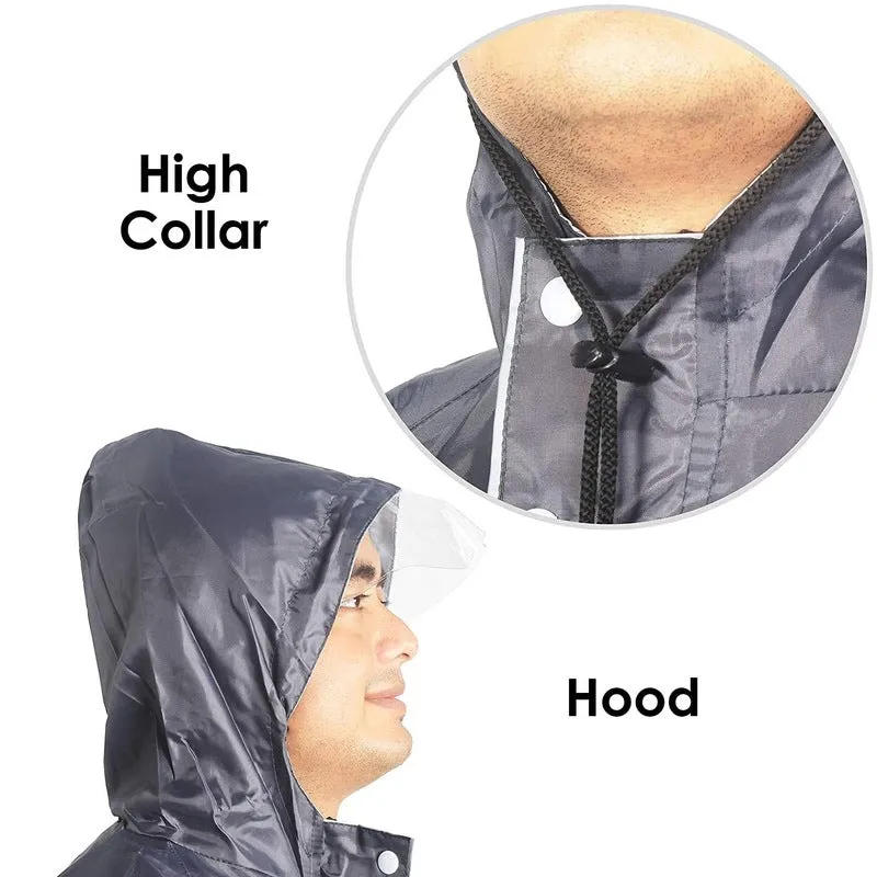 THE CLOWNFISH Full Length Rain Coat Waterproof Raincoat With Pants For Men Polyester Reversible Double Layer Bike Rain Suit/Jacket Suit Inner Mobile Pocket With Storage Bag (Grey XL),X-Large