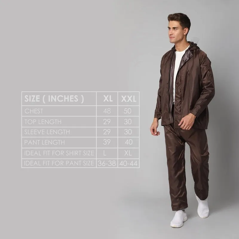 THE CLOWNFISH Men Polyester Full Length Rain Coat For Waterproof For Bike Reversible Double Layer With Hood Raincoat For Men. Set Of Top&Bottom Packed In A Storage Bag Magic Pro Series (Brown,XLarge)