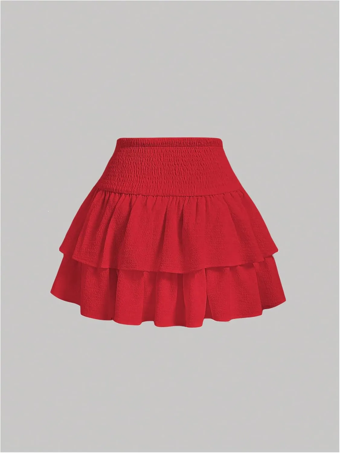 Women's Bow Front Mini Skirt High Shirred Waist Layered Ruffle Hem Short Cake Skirts