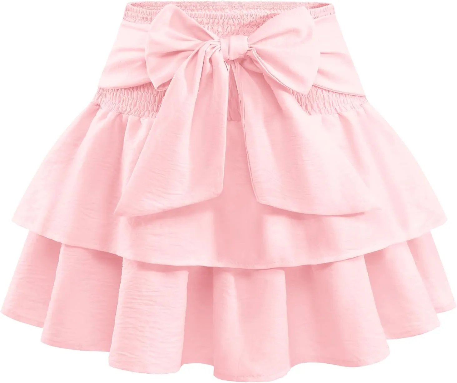 Women's Girls Bow Mini Skirt Flowy High Waisted Ruffle Hem Short Skirts Cute Boho A-Line Layered Skater Skirt