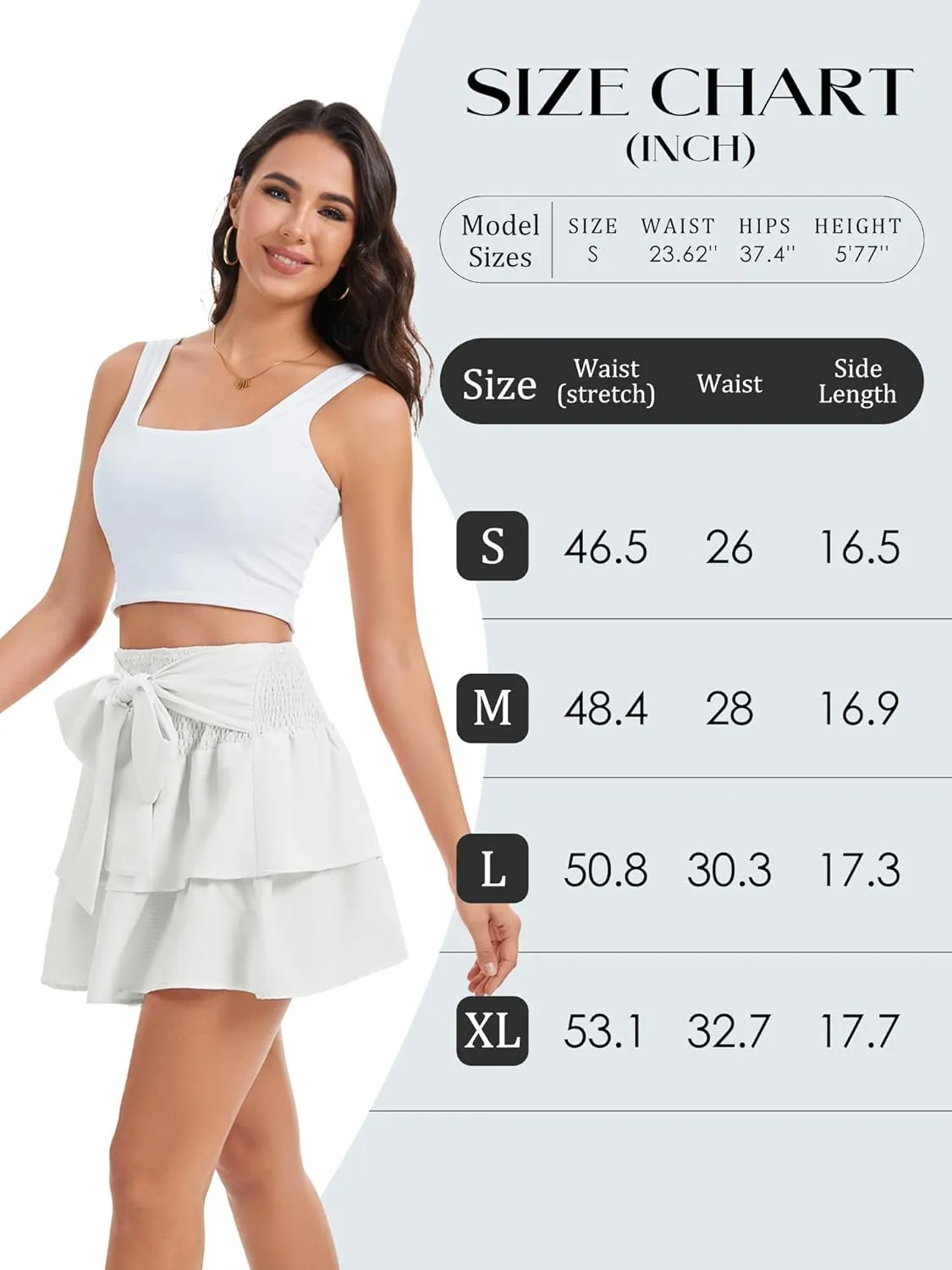 Women's Girls Bow Mini Skirt Flowy High Waisted Ruffle Hem Short Skirts Cute Boho A-Line Layered Skater Skirt