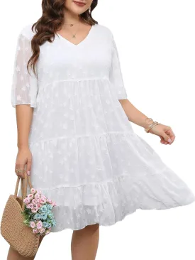 Women's Plus Size Summer Chiffon Loose Fit Dress Casual V Neck Belly Sleeve Babydoll Maternity Dress Sundress