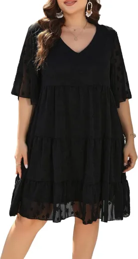 Women's Plus Size Summer Chiffon Loose Fit Dress Casual V Neck Belly Sleeve Babydoll Maternity Dress Sundress