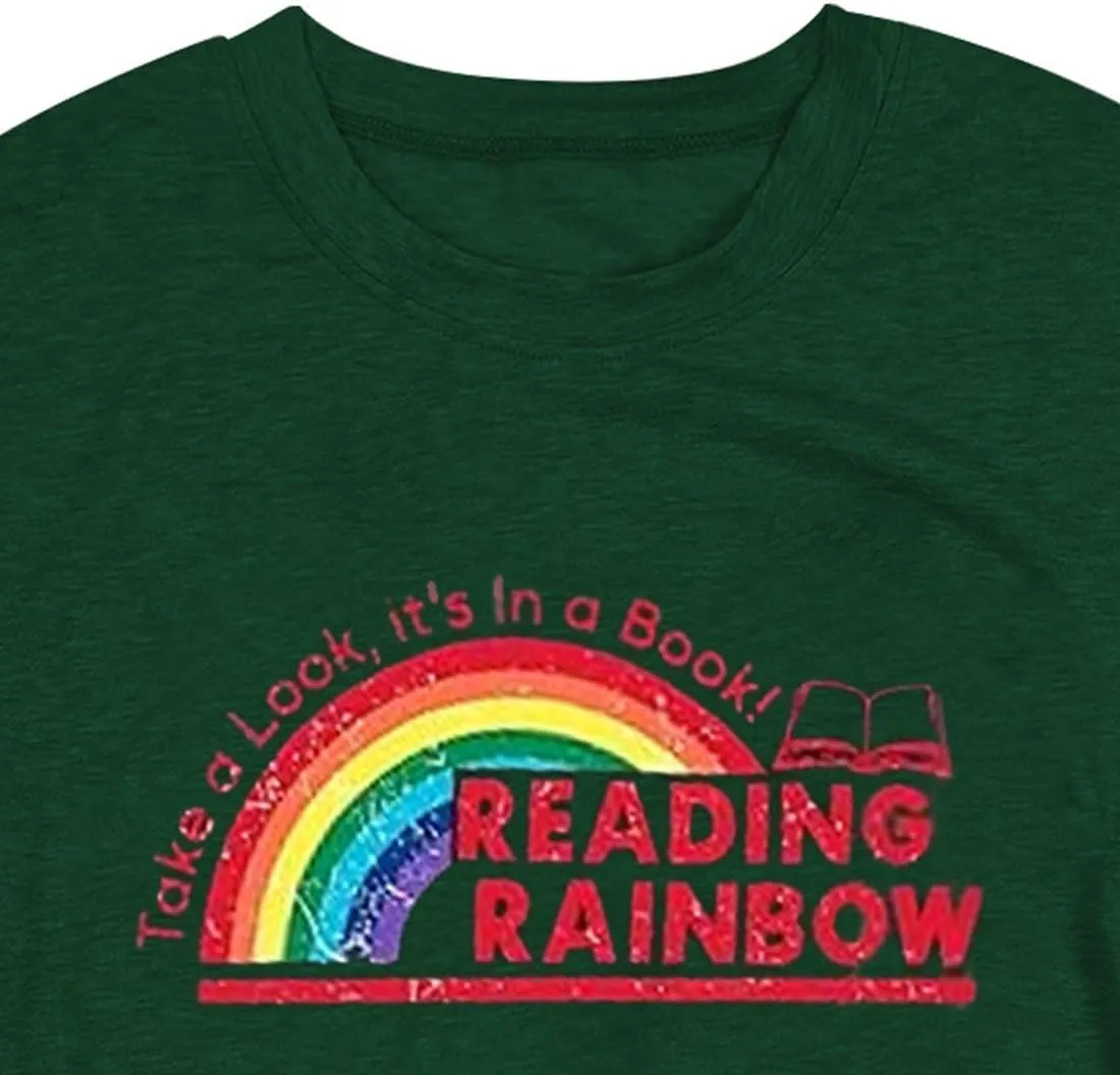 Womens Reading Rainbow Book Shirts Book Lover Shirt Teachers Reading Book Character Tee Top