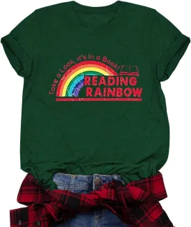 Womens Reading Rainbow Book Shirts Book Lover Shirt Teachers Reading Book Character Tee Top