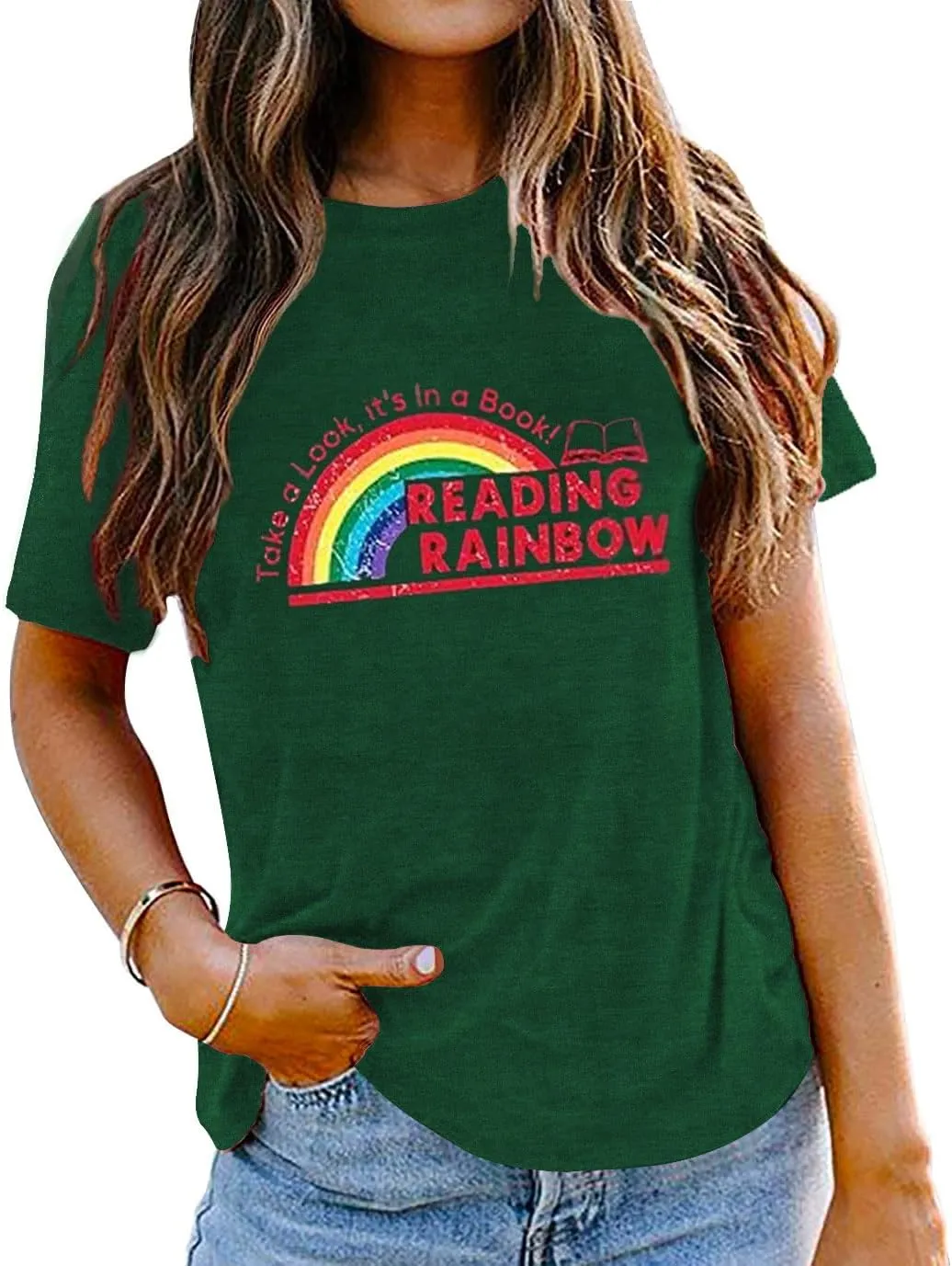Womens Reading Rainbow Book Shirts Book Lover Shirt Teachers Reading Book Character Tee Top